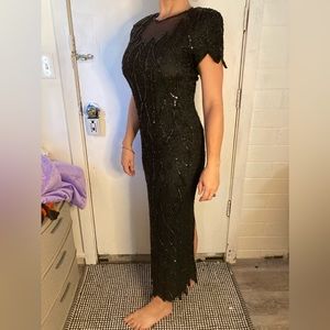 Stenay Vintage 100% Silk black embroidered sequin dress, size 10